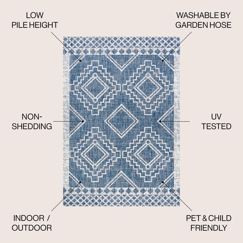 Marokko Diamond Tribal Medallion 3x5 Blue/Ivory Synthetic Rug