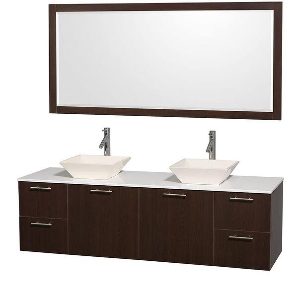 Wyndham Collection Amare 72 in. Double Vanity in Espresso with Man Made Stone Vanity Top in White and Porcelain Sink