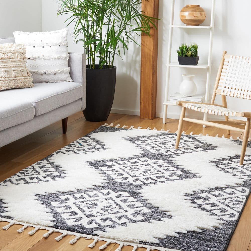 Moroccan Tassel Shag 7 ft. x 9 ft. Dark Gray/Ivory Geometric Zig-Zag High-Low Area Rug price history on PriceWatchPro