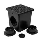 12 in. Square Catch Basin Drain Kit 2-Opening Basin, Black Plastic Grate, 2 Outlet Adapters and 1 Outlet Plug (4-Pack)