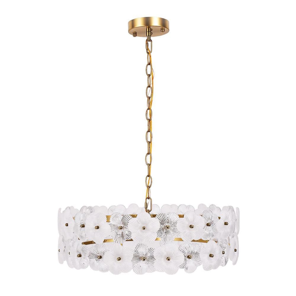 19.7 in. 6-Light Brass Drum Integrated LED Chandelier with Frosted Glass Panels, Modern E12 Pendant Light Fixture price history on PriceWatchPro