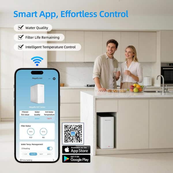 Megaflo HOT WiFi 9-Stage Tankless Reverse Osmosis System, 800 GPD Under Sink RO Filter, Hot Water Dispenser with Faucet