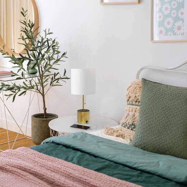 18.5 Sleek Accent Table Lamp with USB Port, Gold Base and White Shade for Living Room or Office
