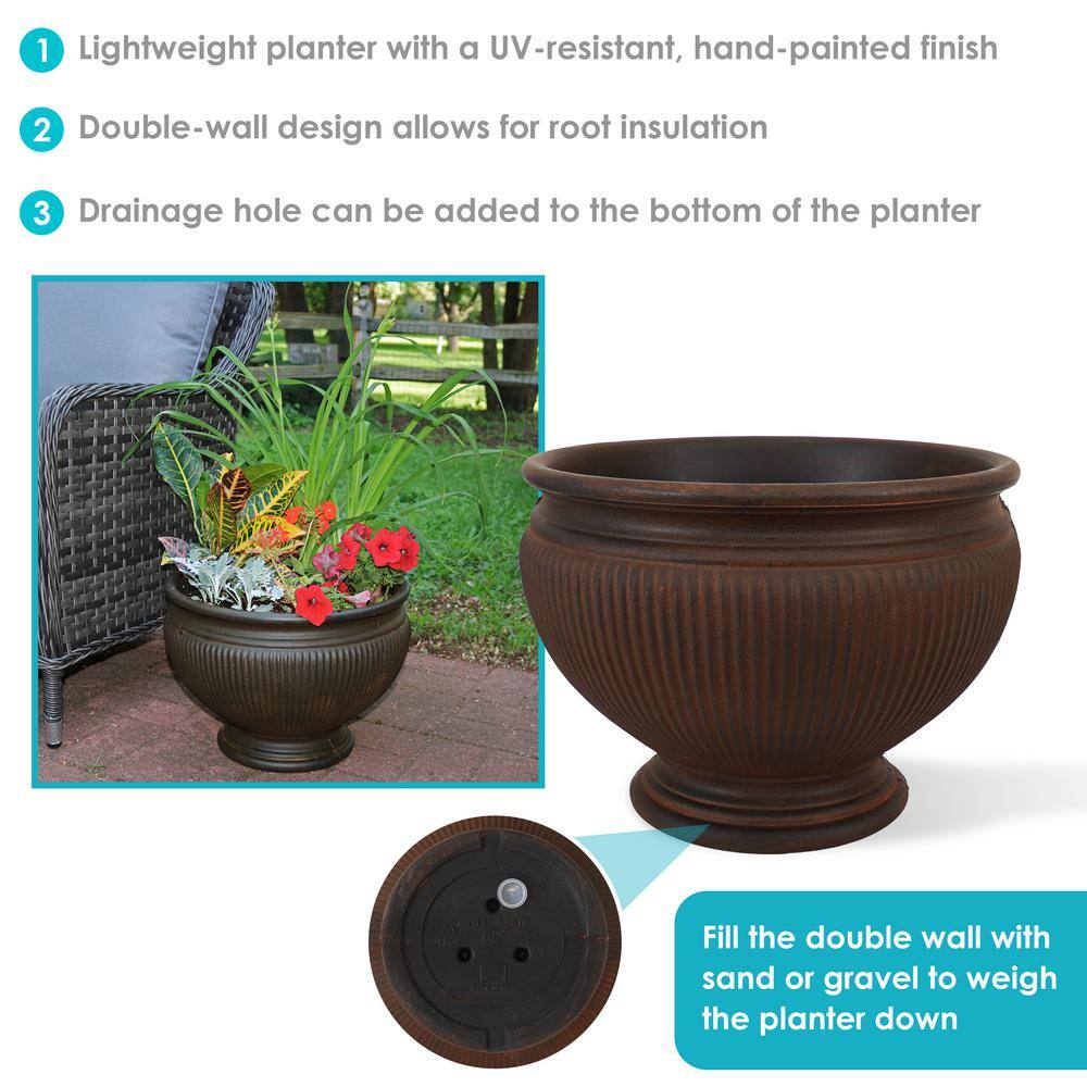 Rust Polyresin Ribbed Outdoor Planter Pot with Antique Finish