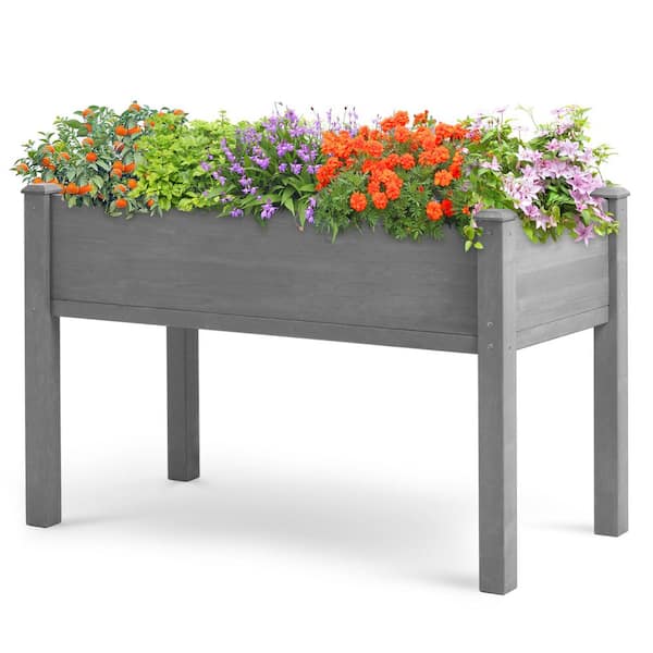 48 in. x 24 in. x 30 in. Outdoor Wood Elevated Planter Box with Legs for Garden, Gray