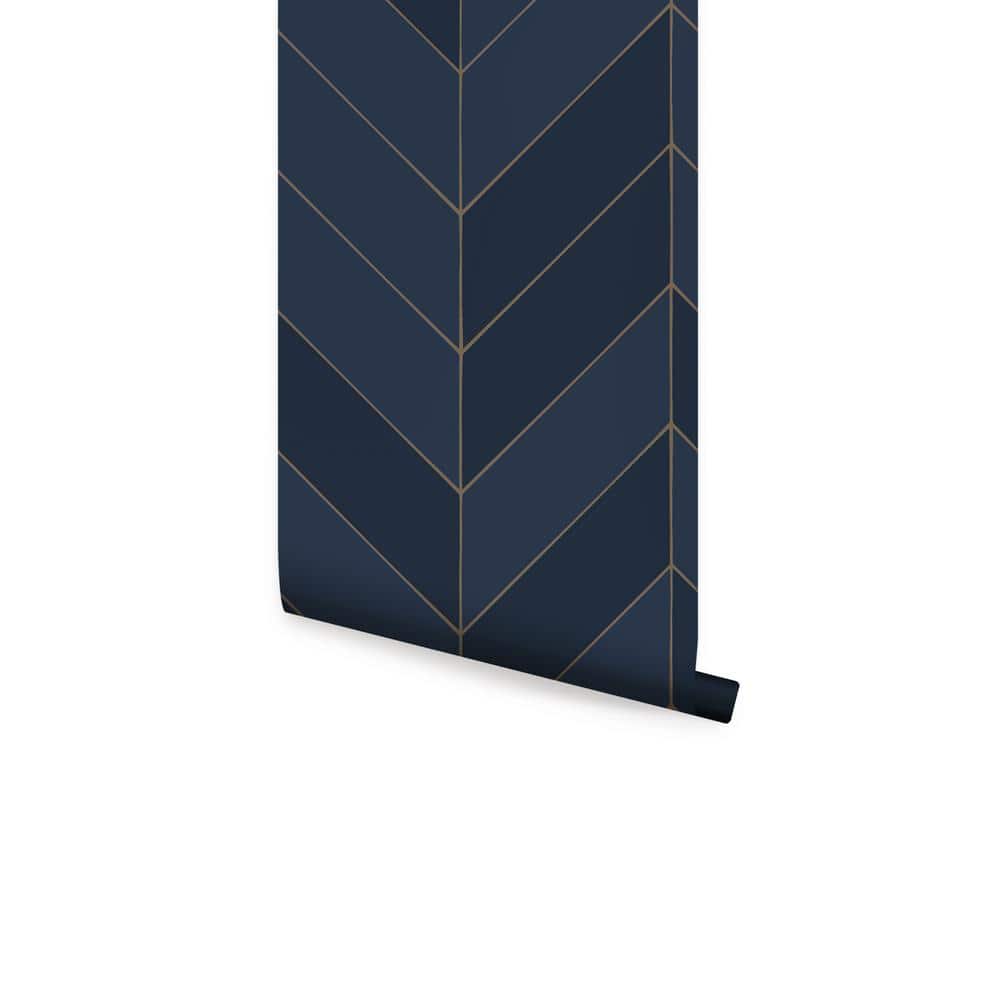Navy and Gold Chevron Peel and Stick Wallpaper Roll