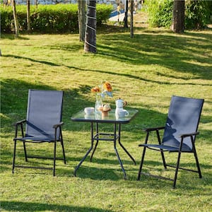 Set of 4 Outdoor Texteline Folding Dining Chairs with Backrest and Armrests