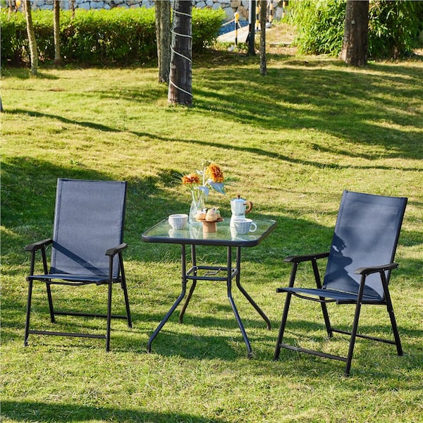 Set of 4 Outdoor Texteline Folding Dining Chairs with Backrest and Armrests