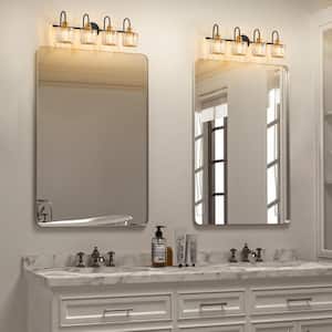 Avenlur 29.5 in. 4-Light Black Gold Glam Linear Cluster Crystal Bathroom Vanity Light Over Mirror Up & Down