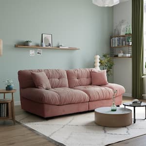 89 in. W Pink Frosted Velvet 2 Seats Deep Button Tufted Sofa