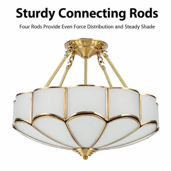 OUKANING 17.7 in. 4-Light Gold Vintage Semi-Flush Mount Ceiling
