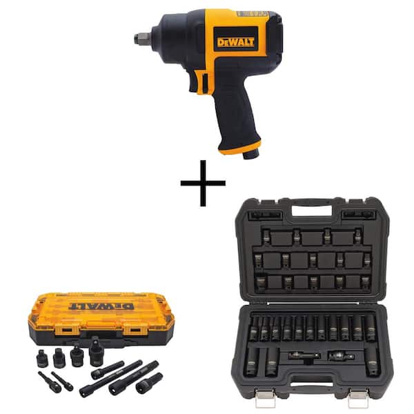 DEWALT 1/2 in. Drive Impact Socket Set (30-Piece), Impact Accessory Set (10-Piece), and 1/2 in. Pneumatic Impact Wrench