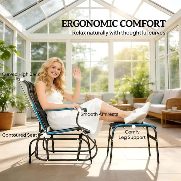 WOQWOQ 32.3 in Black Outdoor Garden High Back Glider Chair Set