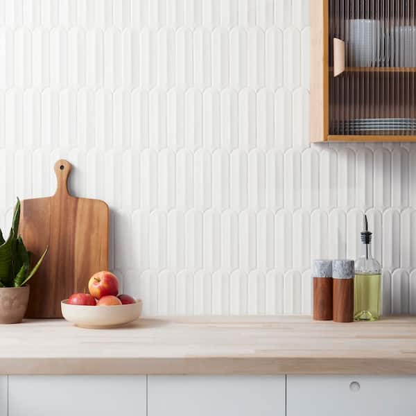 Medley Feather Cloud White 11.41 in. x 12.87 in. Glossy Ceramic Mosaic Wall Tile (1.01 sq. ft./Each)