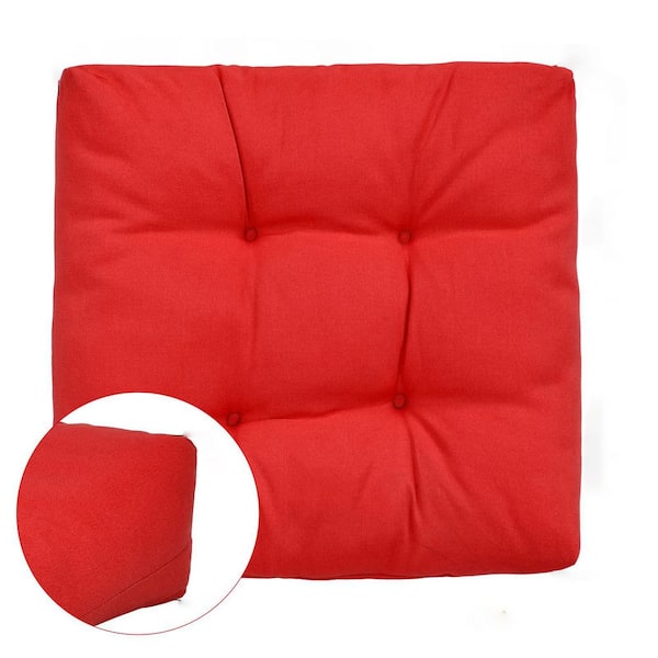 Red Polyester Reversible Tufted Chair Pad (Set of 2)