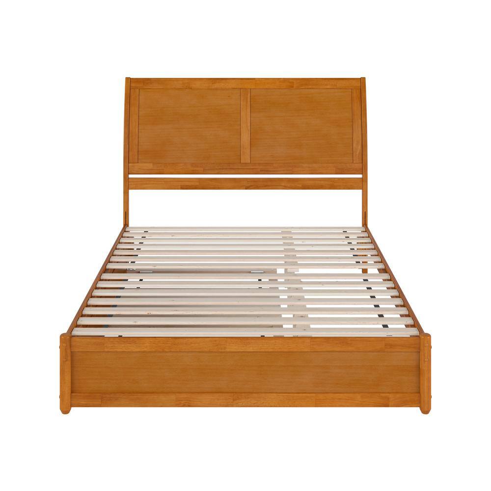 Light Toffee Queen Wood Platform Bed with Trundle and Headboard