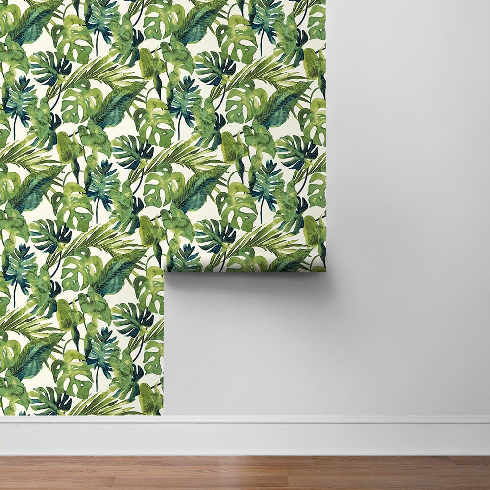 Aloe Green Tropical Vinyl Peel and Stick Wallpaper Roll
