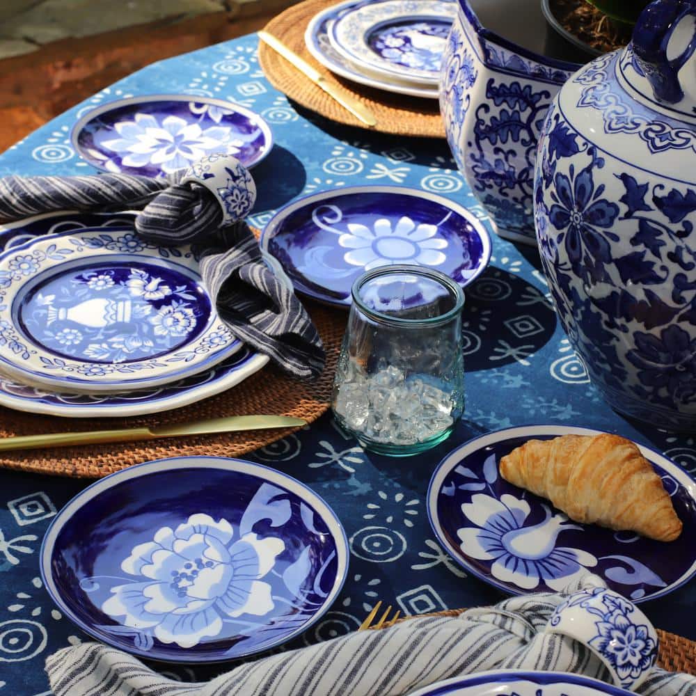 Blue and White Hand-Painted Ceramic Appetizer Plates Set