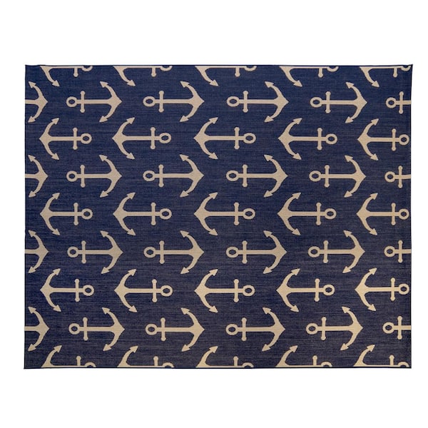 Gertmenian Paseo Maritime Anchors Navy/Grain 9 ft. x 13 ft. Indoor/Outdoor Area Rug