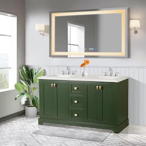 60 in. W x 22 in. D x 40 in. H Double Sink Bath Vanity with Carrara White Cultured Marble Top,Assembled,Soft Close,Green
