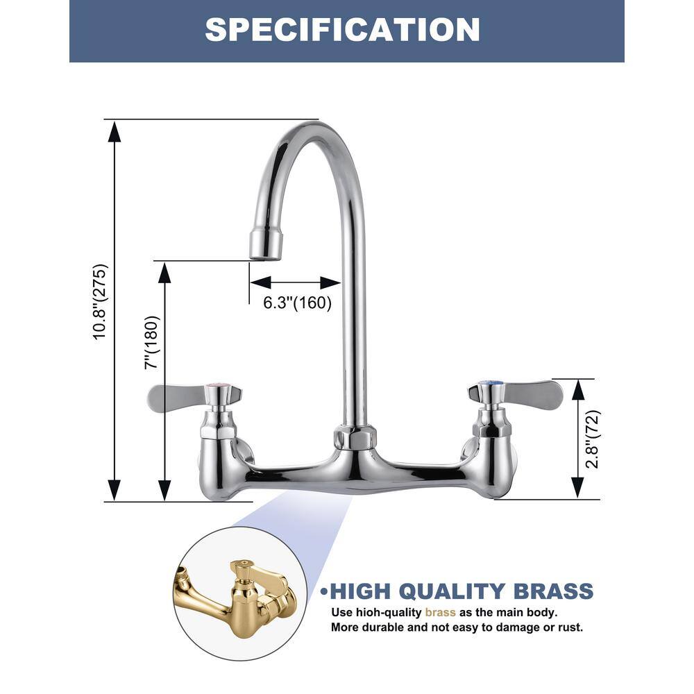 Polished Chrome Double Handle Wall Mount Kitchen Faucet