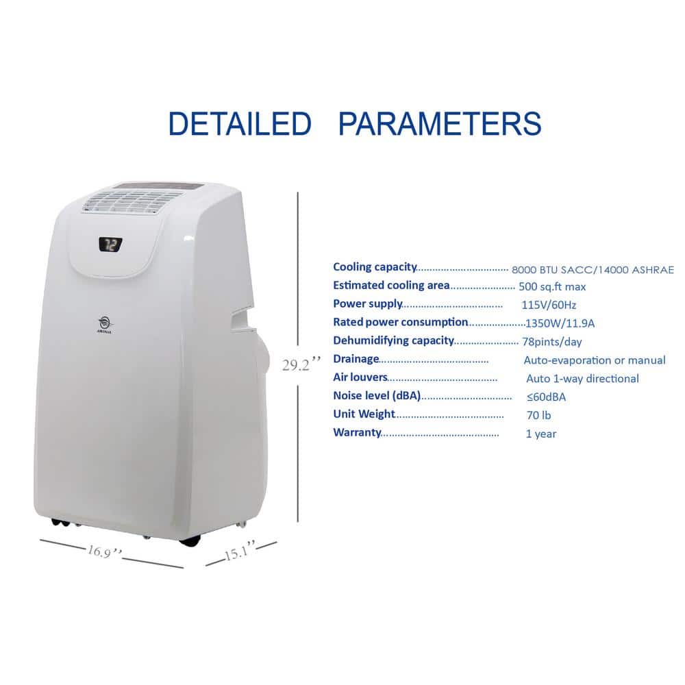 AireMax 8,000 BTU White Portable Air Conditioner with Heater and Remote