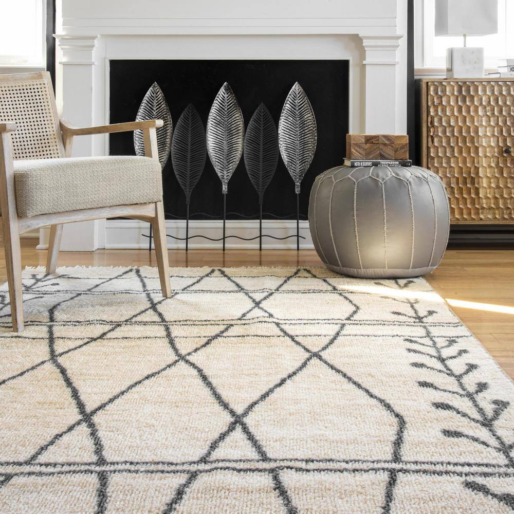 Beige and Black Rectangular Synthetic Area Rug