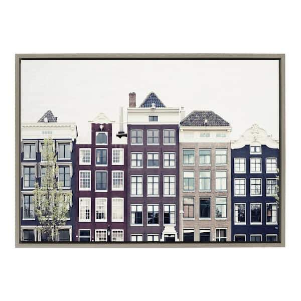 Kate and Laurel Sylvie "Townhouses" by Caroline Mint Framed Canvas Wall Art 23 in. x 33 in.