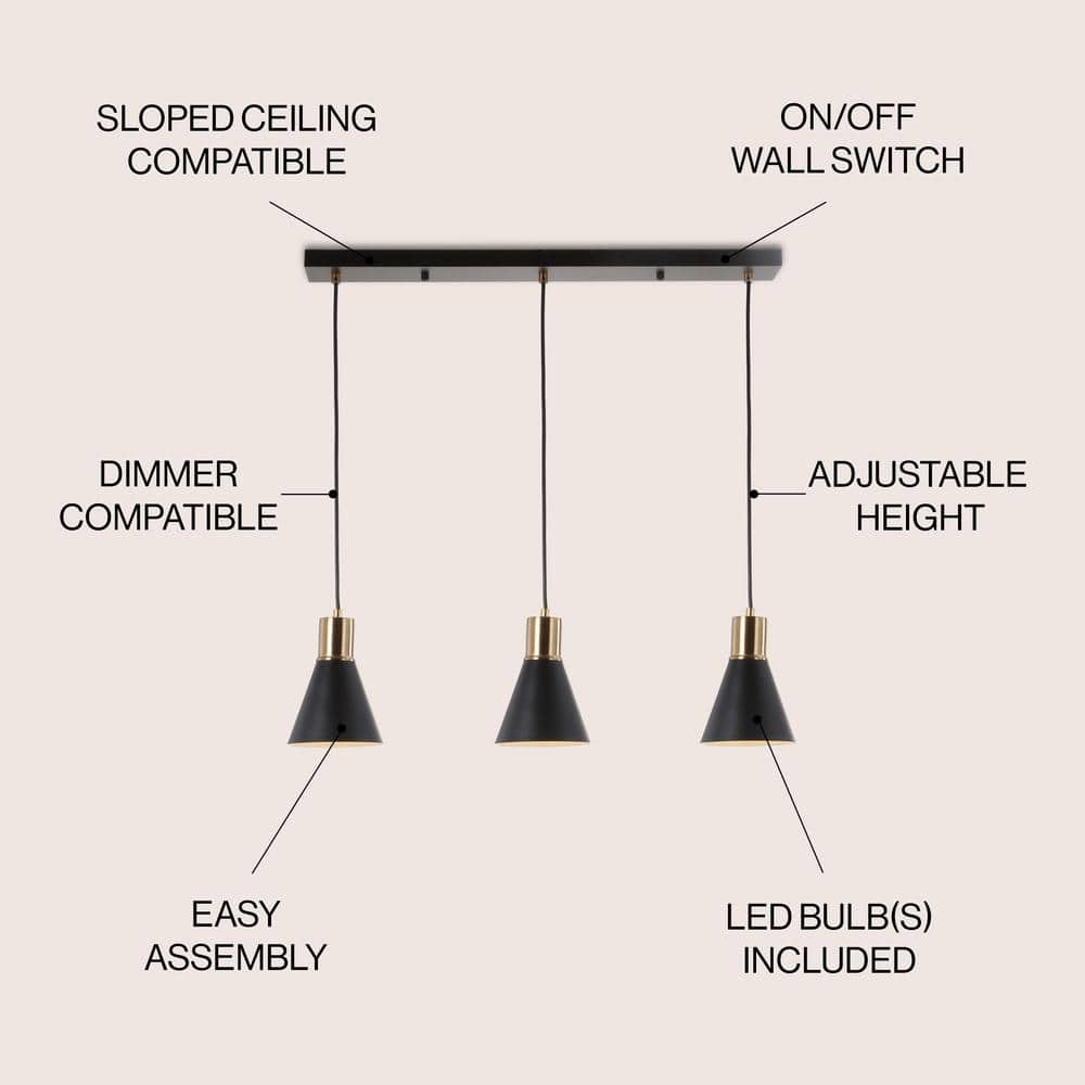 Apollo 33.5" Black and Brass Gold LED Pendant Light