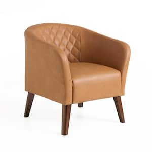 Vera Camel Faux Leather Barrel Accent Chair with Diamond Tufting