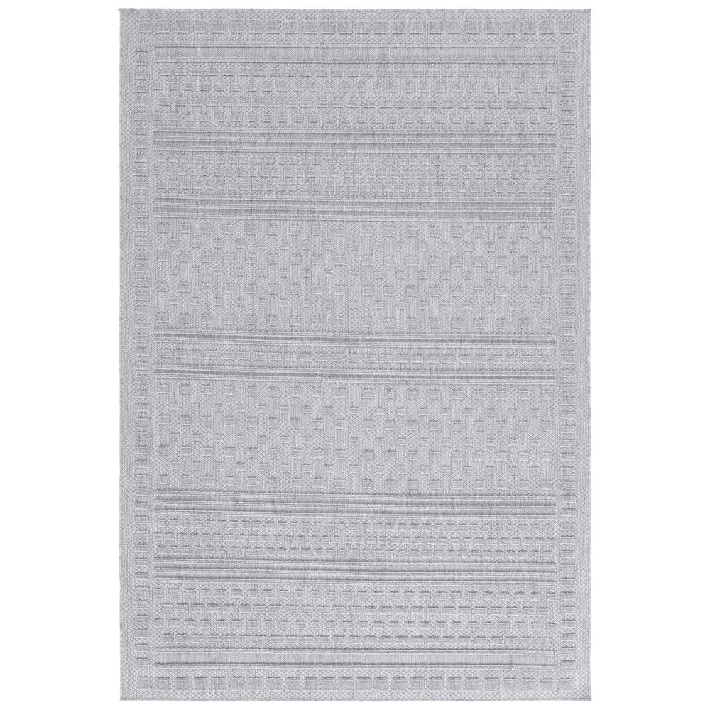 Gray Geometric Hand-Knotted Synthetic Indoor/Outdoor Rug, 4' x 6'