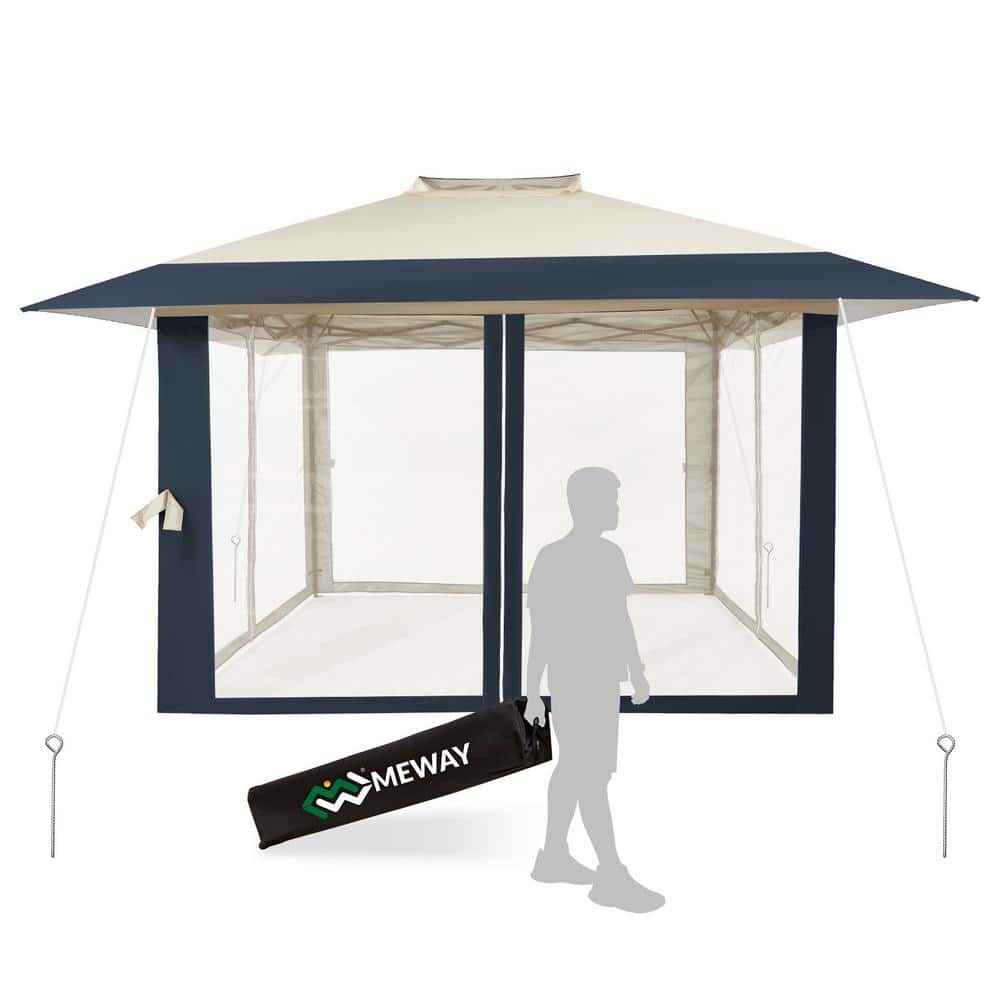 Navy Blue 13x13 ft Steel Patio Gazebo with Netting