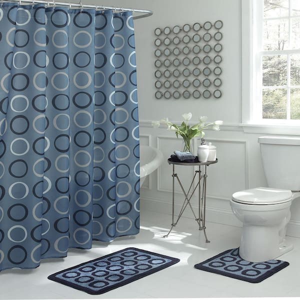 Bath Rug And Shower Curtain Set, Dark Blue Shower Curtain Set