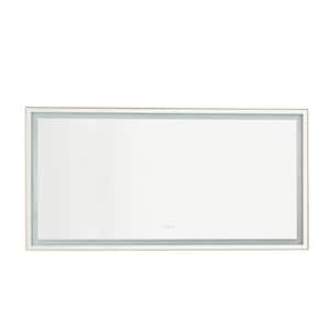 72 in. W x 36 in. H Large Rectangular Framed Dimmable LED Light Anti-Fog Wall Bathroom Vanity Mirror in Gold