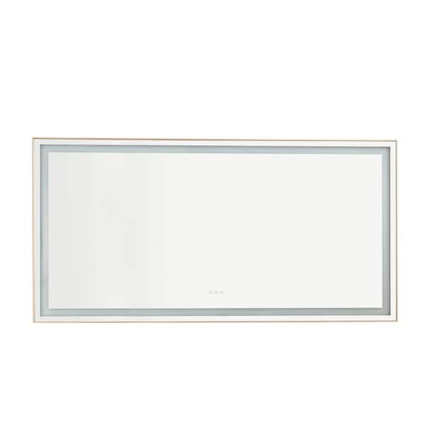 YASINU 72 in. W x 36 in. H Large Rectangular Framed Dimmable LED Light Anti-Fog Wall Bathroom Vanity Mirror in Gold