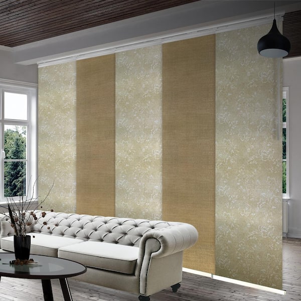 EMOH Beach Bloom 58 in. - 110 in. W x 94 in. L Adjustable 5- Panel Satin Nickel Single Rail Panel Track with 23.5 in. Slates