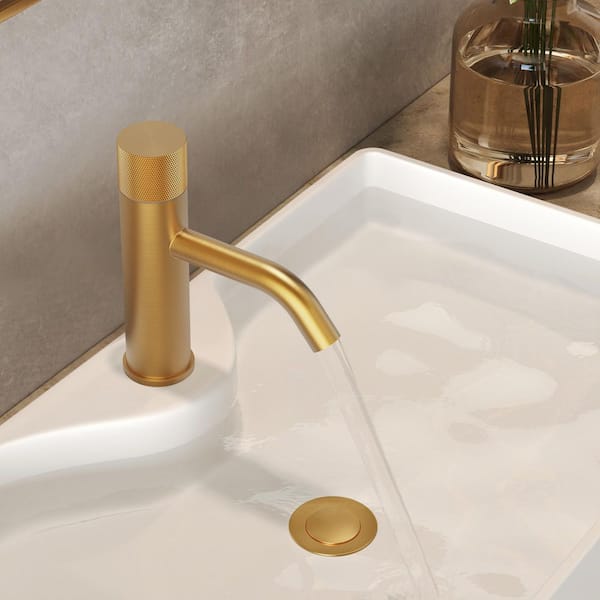 7 in. Height Low-Arc Single Handle Single Hole Vessel Sink Faucet with Spot Resist in Brushed Gold Drain Included