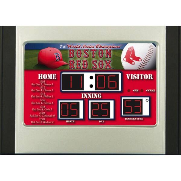 Team Sports America Boston Red Sox 6.5 in. x 9 in. Scoreboard Alarm Clock with Temperature