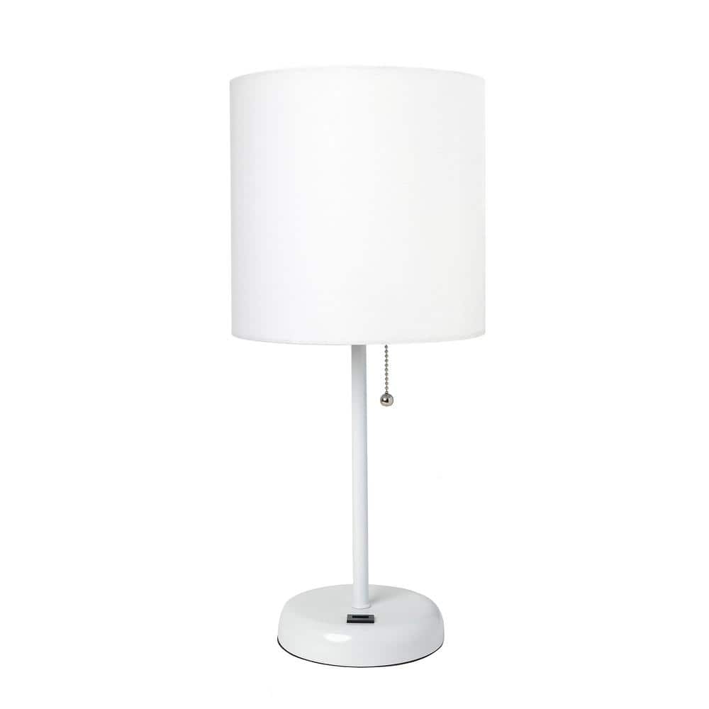 LimeLights 19.5 in. White Stick Lamp with USB Charging Port LT2044-WOW ...