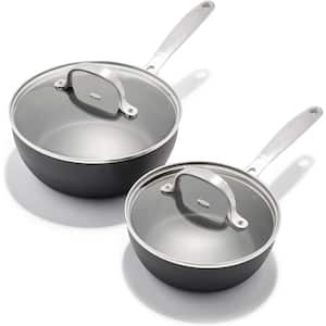 4-Piece Hard-Anodized Aluminum 3-Layered German Engineered 1 qt. and 2 qt. Sauce Pan Set with Glass Lid and handles