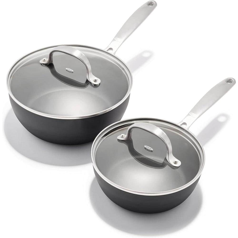 4-Piece Hard-Anodized Aluminum 3-Layered German Engineered 1 Qt. and 2 Qt. 