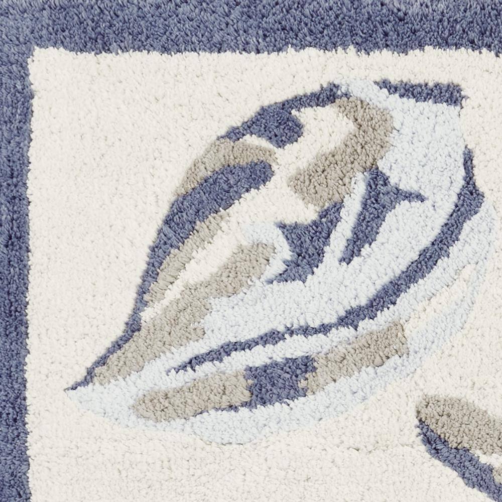 Nautical Blue and Taupe Cotton Tufted Shower Mat Set