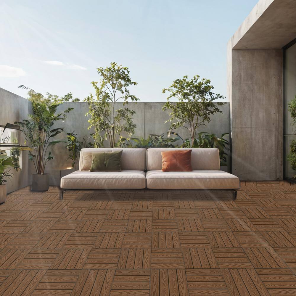 11.8 in. W x 11.8 in. L Outdoor Striped Pattern WPC Composite Interlocking Flooring Deck Tiles (20 Per Box), Brown price history on PriceWatchPro