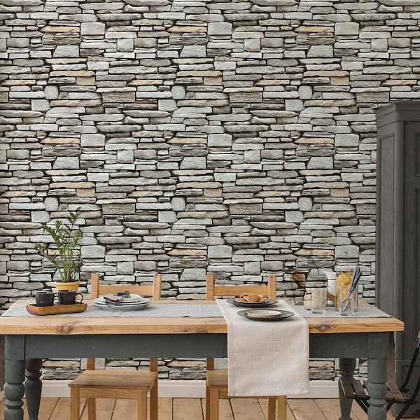 Tempaper Grey Stone Peel and Stick Wallpaper (Covers 56 sq. ft.) HD595 -  The Home Depot