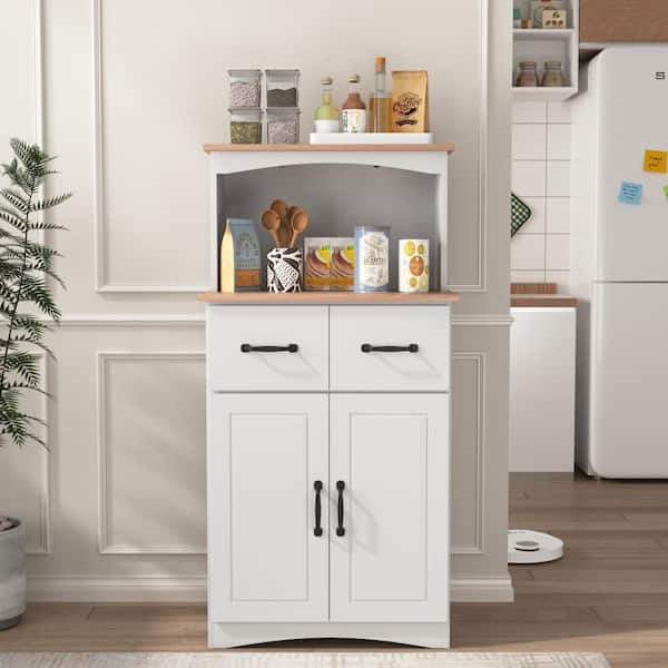 15.75 in .W x 23.62 in. D x 49.4 1in. H Wooden Pantry Storage Microwave Kitchen Cabinet in White with 2-Storage Drawer