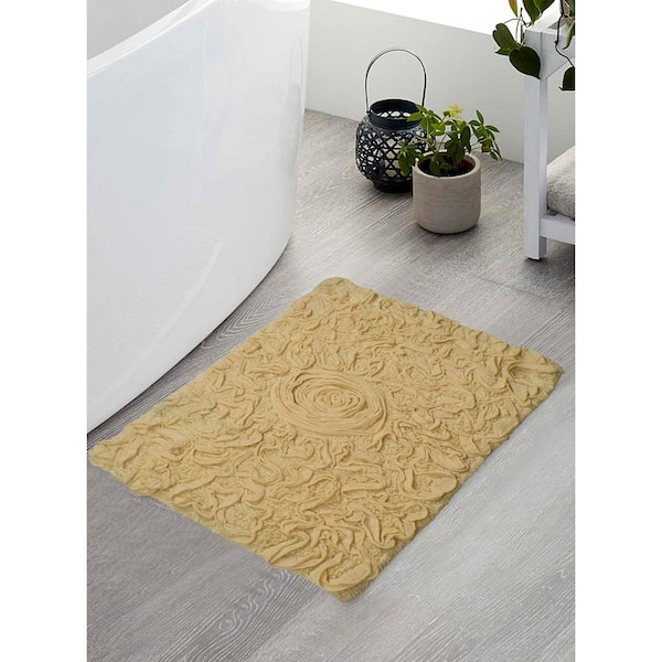 HOME WEAVERS INC Bell Flower Collection 100% Cotton Tufted Bath Rugs, 17 in. x24 in. Rectangle, Yellow
