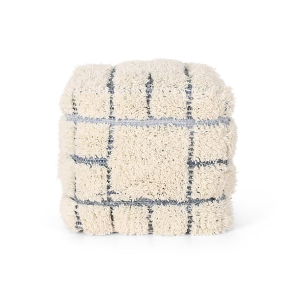 Noble House Allegra Blue and White Cube Pouf
