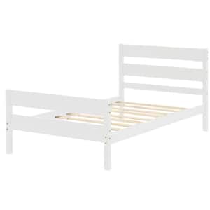 White Twin Platform Bed Frame Heavy Duty Twin Size Bed Frame Wood Platform Bed with Headboard and Foot-Board