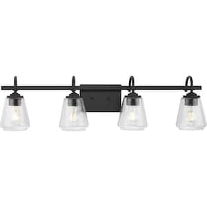 Martenne 31.87 in. 4-Light Matte Black Vanity Light with Seeded Glass Shade