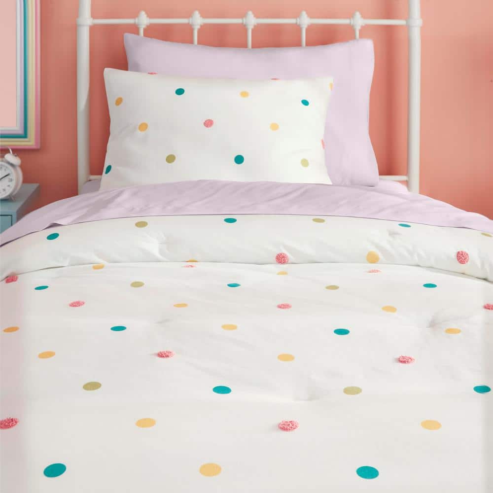 StyleWell Kids 2-Piece Multi-Color Textured Polka Dot Cotton Twin